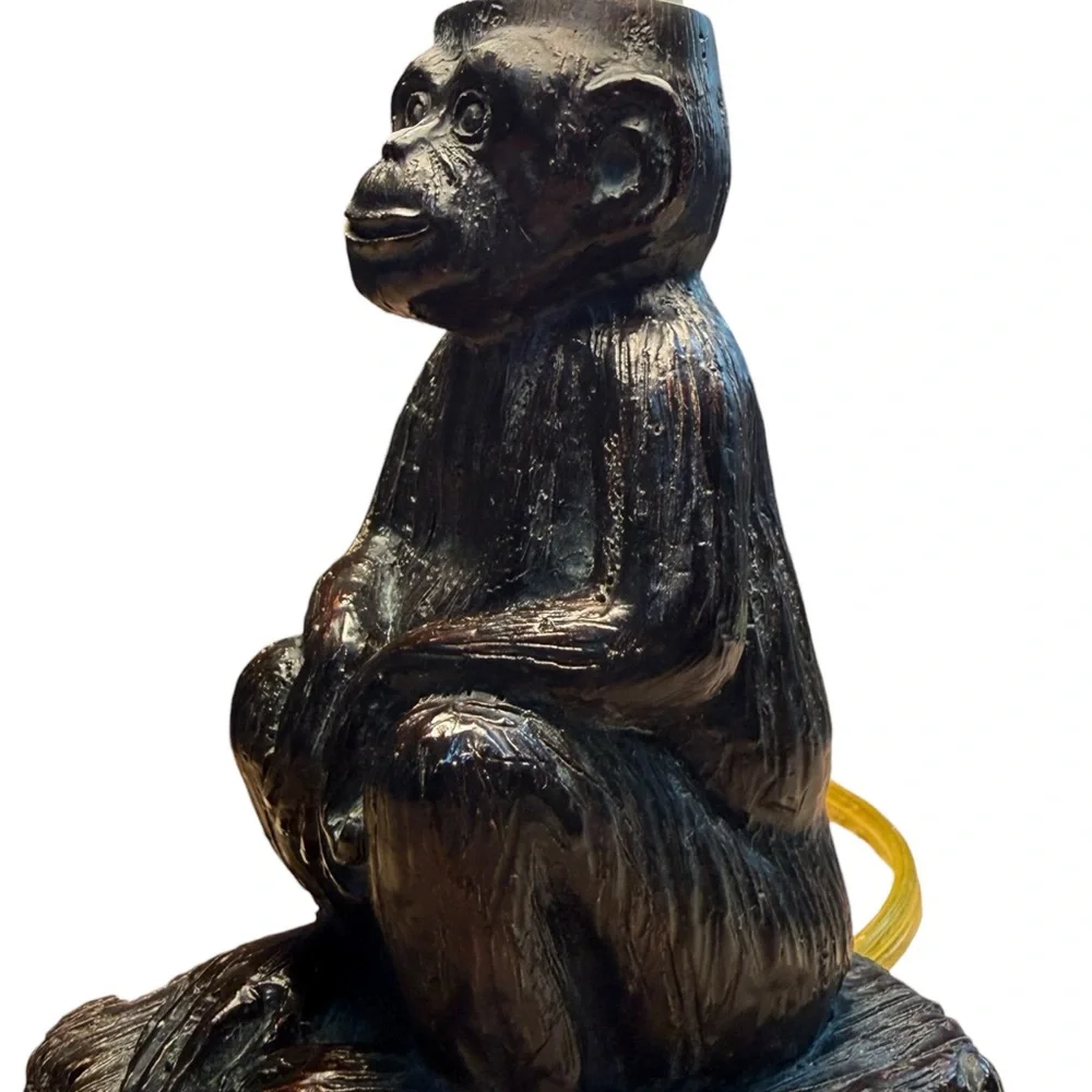 Vintage Monkey Figurine Table Lamp Brown Tiki Novelty Accent Light Tan